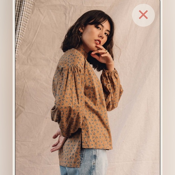 Just Female | Tan Merle Shirt with Blue Floral Khaki Floral Button Down - Picture 6 of 9